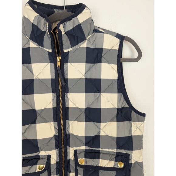 J Crew Excursion Vest Plaid Check Down Filled Quilted Fall Blue White Size S - Picture 5 of 13
